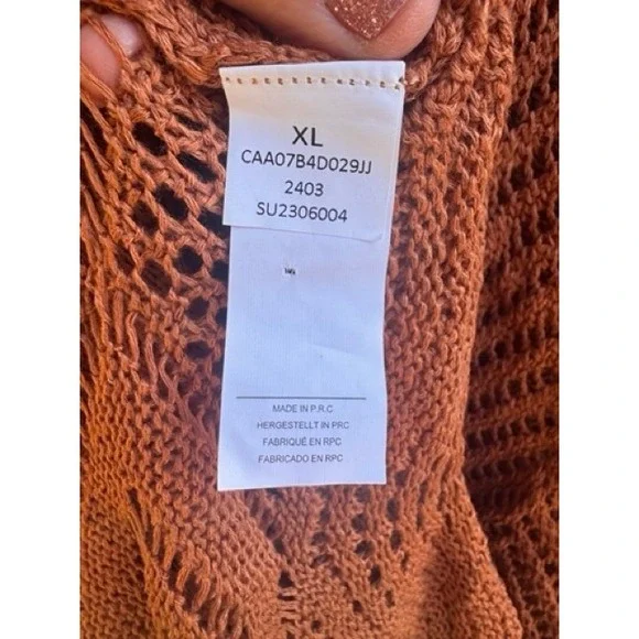 Cupshe NEW Rust Crochet Fringe Mini Dress Festival Mesh Boho Indie Hippie - Picture 11 of 12